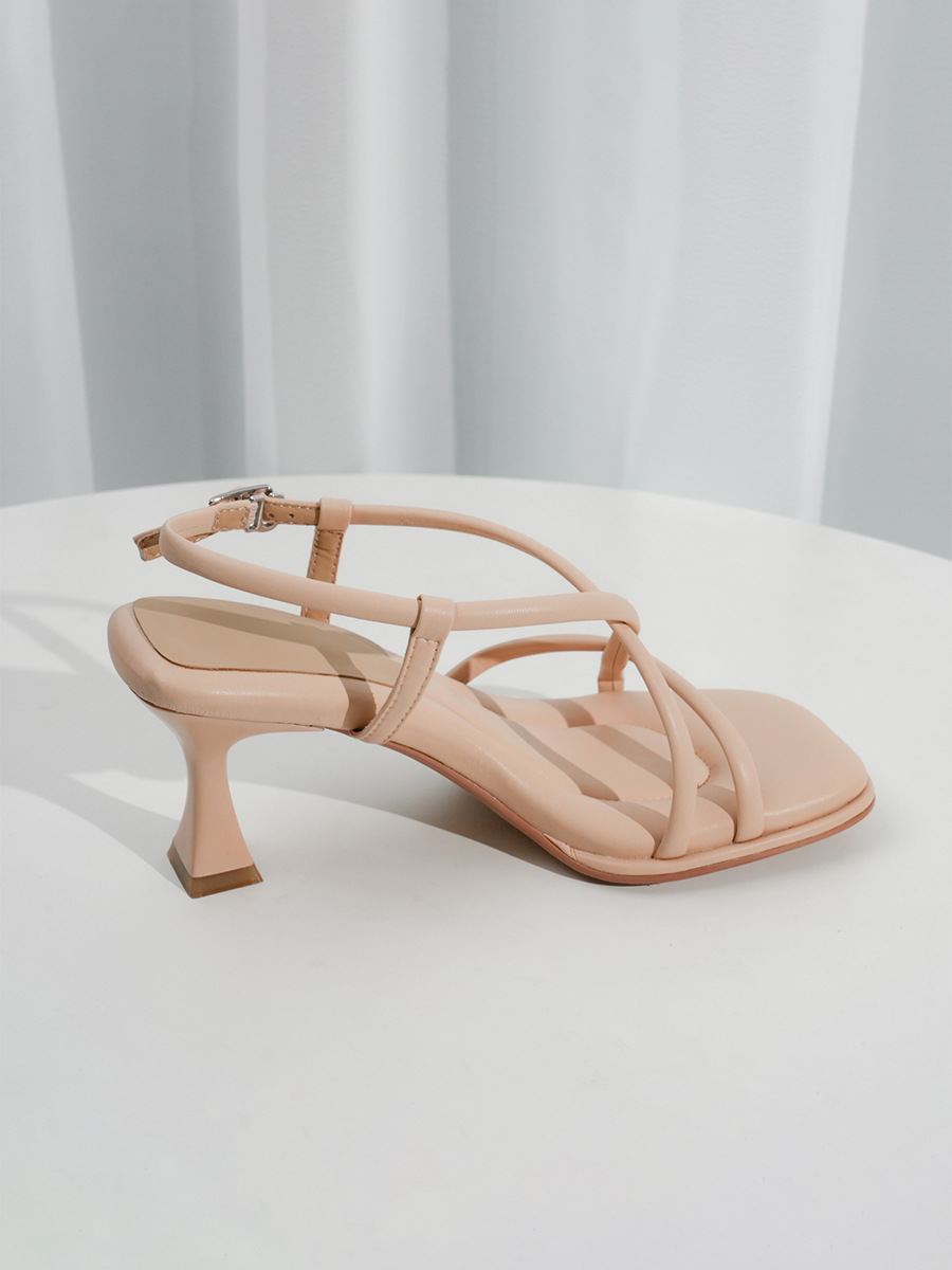 Elegant Square-toed Cross-strap Sandals Women's High Heels_voghion.com