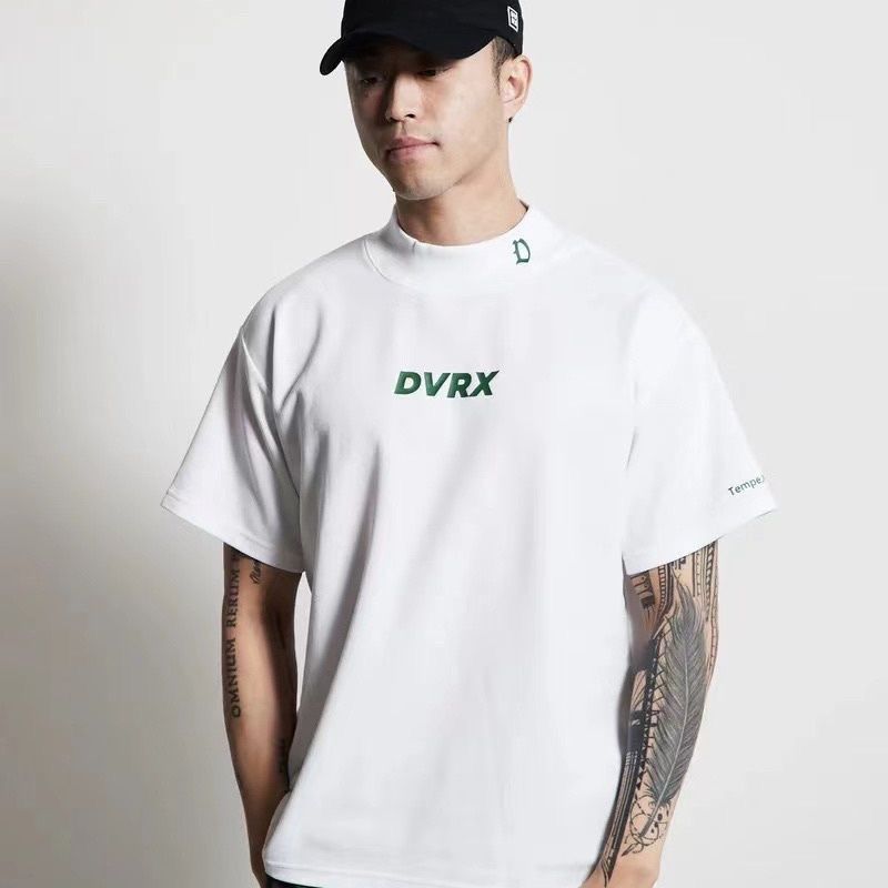 devereux golf 골프 스포츠 피케 속건성 땀 흡수 하이 넥 프린트 레터 루즈 반팔 티셔츠 남성용