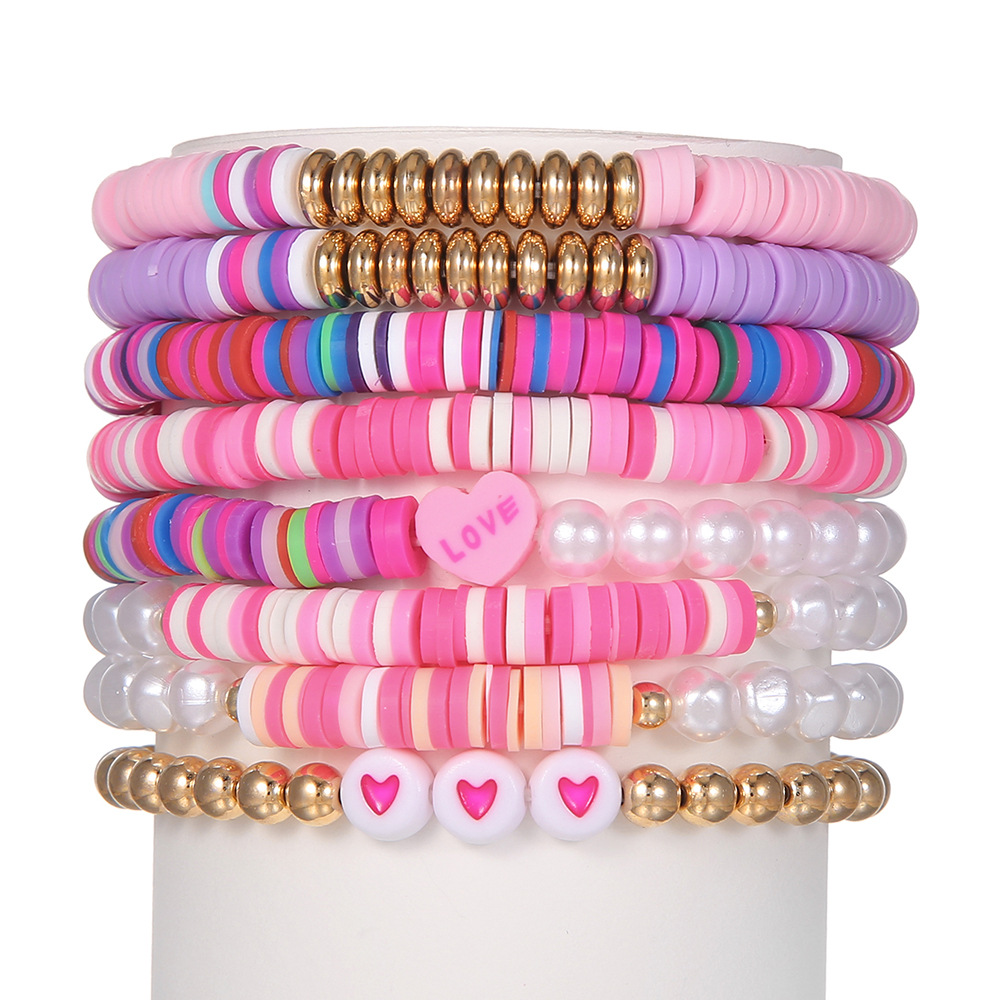 Women'S Gender Beaded Design Sweet Letter Heart Shape Artificial Pearl Soft Clay Beaded Women's Bracelets