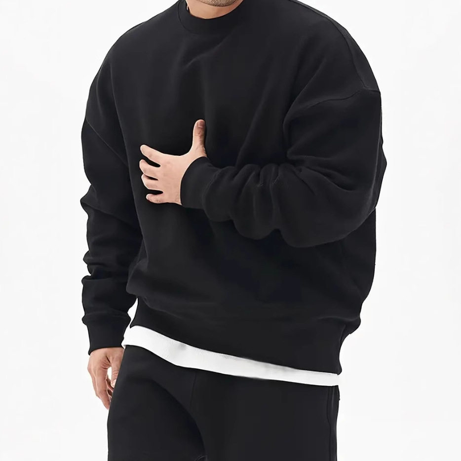 2024 국경 대외 무역 봄, 가을 남성 라이트 플레이트 솔리드 컬러 라운드 넥 스웨트 셔츠 유럽과 미국 패션 데일리 루즈 오프 숄더 스웨트 셔츠