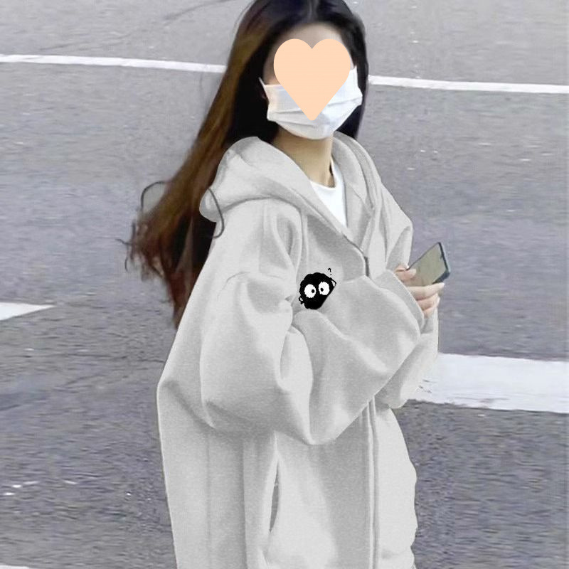국가적 트렌드 카디건 스웨터 재킷 여성 가을 ??느슨한 레이지 스타일 후드 소형 지퍼 탑 트렌드