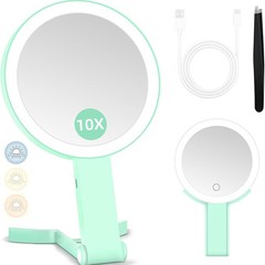 LEDポータブルハンドヘルド化粧鏡 両面照明付き充電式トラベルテーブル折りたたみ式LED化粧鏡