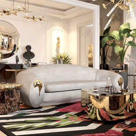 葡萄牙意式轻奢真皮沙发客厅大户型设计师现代简约高档弧形沙发