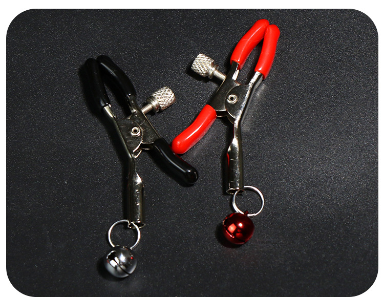 Metal Nipple Clamps with Bells, Red, PVC-Coated Tips, Adult Couples Sensory Accessory — detail image 36