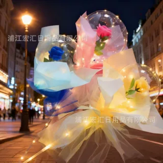 网红免拉伸波波球玫瑰花透明气球多尺寸飘空派对生日装饰球美观