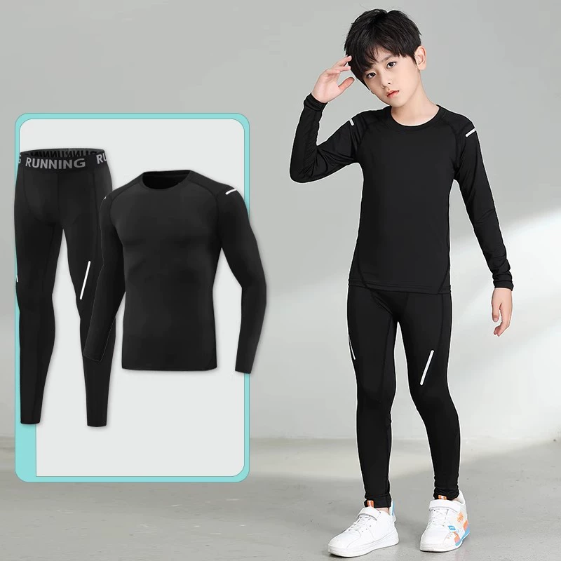 Children's fleece basketball football sports suit for training for gym, quick dry long-sleeve, tight, for running