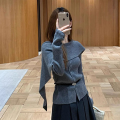 发华2025秋冬新款韩版设计感不规则拼接披肩斗篷羊毛针织衫女毛衣