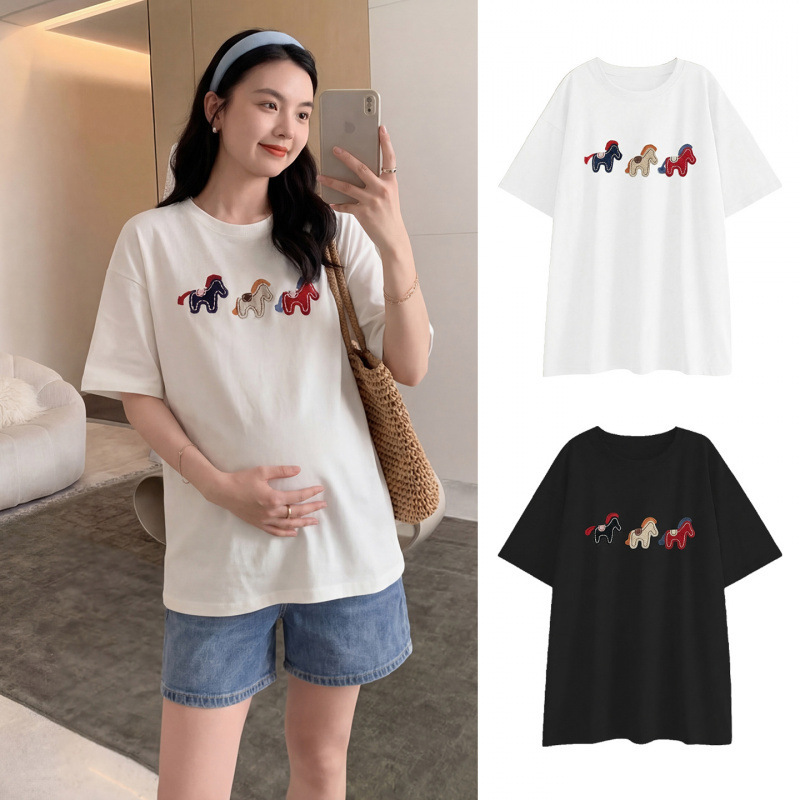 Maternity Wear for Summer, Thin and Loose-Fitting Mid-Length Short-Sleeve Top, Casual and Comfortable T-Shirt, Versatile for Summer Maternity Wear for Summer, Thin and Loose-Fitting Mid-Length Short-Sleeve Top, Casual and Comfortable T-Shirt, Versatile for Summer