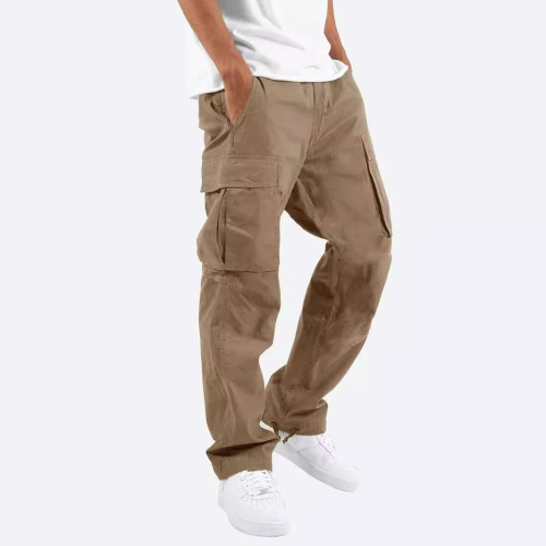 Amazon Summer Men's Work Pants with Drawstring and Multiple Pockets, European and American Independent Station, Loose-Fitting Long Pants