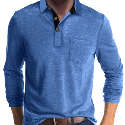 Men's Long-Sleeve Business POLO Shirt T-Shirt European and American Style Top P-Neck