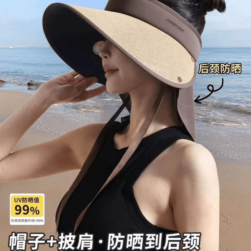 新しい6.0Proサンハット【取り外し可能なショールとネックガード】麦わら中空トップレディース夏用日よけ帽子|undefined