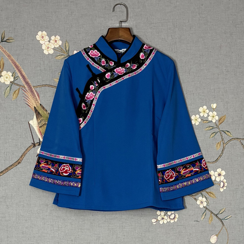 Tujia Girl【New Product Special Offer】Thick Traditional Ethnic Clothing of the Tujia and Miao Peoples, Women's Top with 9/10 Sleeves 123711 Tujia Girl【New Product Special Offer】Thick Traditional Ethnic Clothing of the Tujia and Miao Peoples, Women's Top with 9/10 Sleeves 123711
