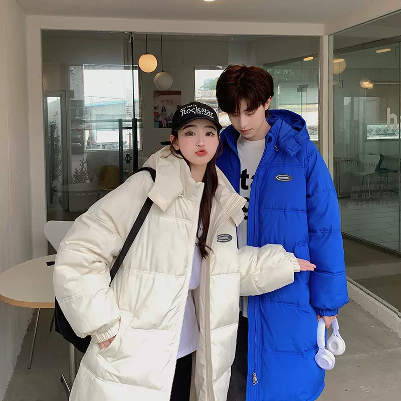 男女情侣款韩版宽松连帽棉衣冬季中长款加肥加大码棉服过膝外套潮