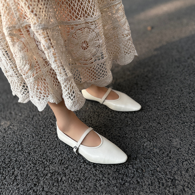 3136-6 Style Women's Shallow Strap Flats, New Soft Leather Flat Pointed Toe Vintage Mary Jane Shoes, Versatile For Women_vogvips.com