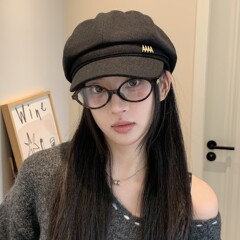 显脸小鸭舌贝雷帽子女款春秋季新款英伦风复古报童帽时尚八角帽潮