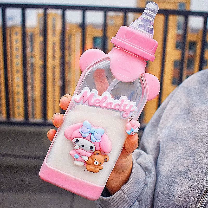 Cute feeding bottle for friend with glass for students, handheld straw, pacifier