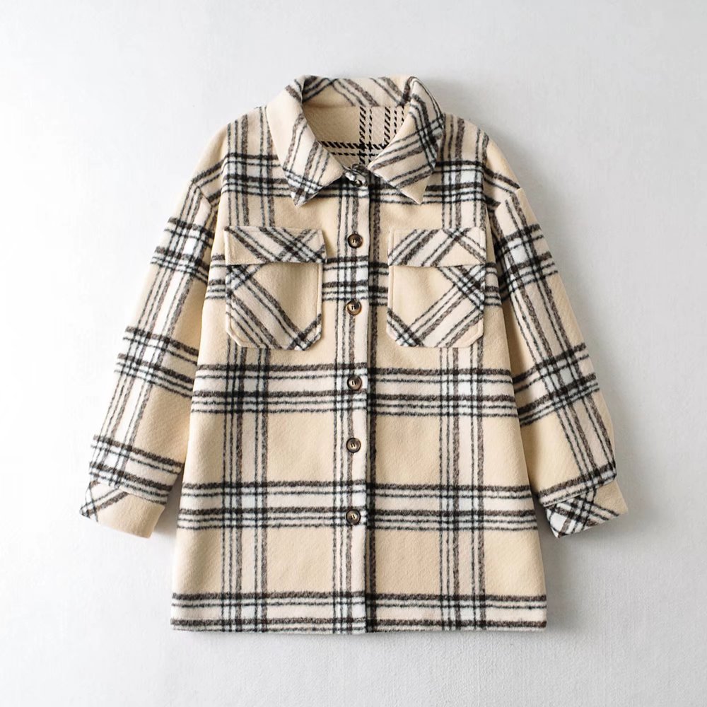 Retro Plaid Drop Shoulder Coat Jacket nihaostyles wholesale clothing NSAM81981