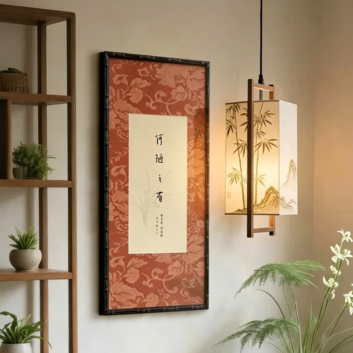 家人闲坐灯火可亲 东方美学书房背景墙装饰画民宿茶室书房挂画