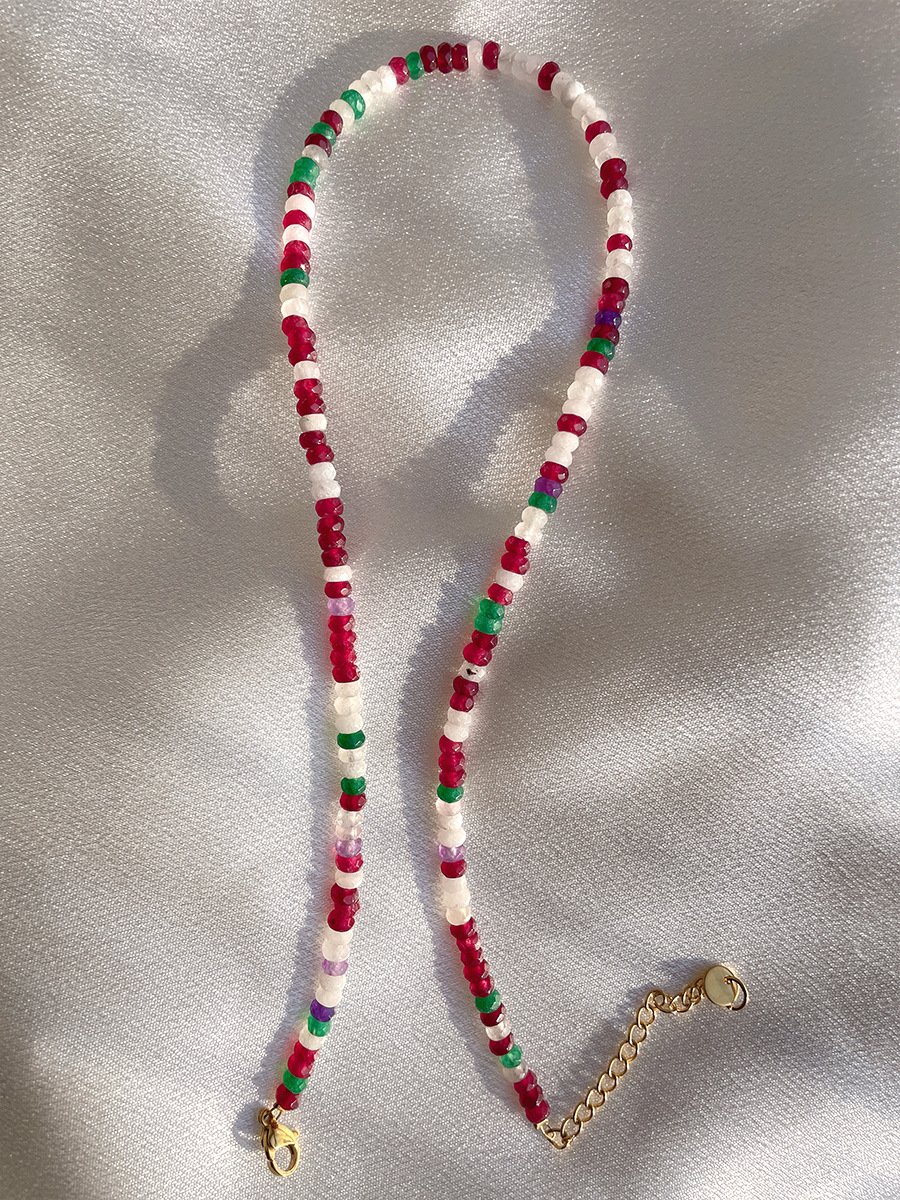 Fashion Round natural stone Titanium Steel Beaded Necklace 1 Piece