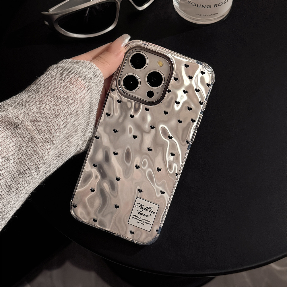 Ins galvanoplastia pequeño amor para iPhone15 funda para iPhone 16pro max simple 13 sentido avanzado 12 duro