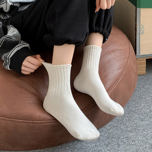 Socks women's autumn and winter mid-calf socks solid color pile socks ins trendy girl all-match socks Korean style sweat-absorbent sports socks