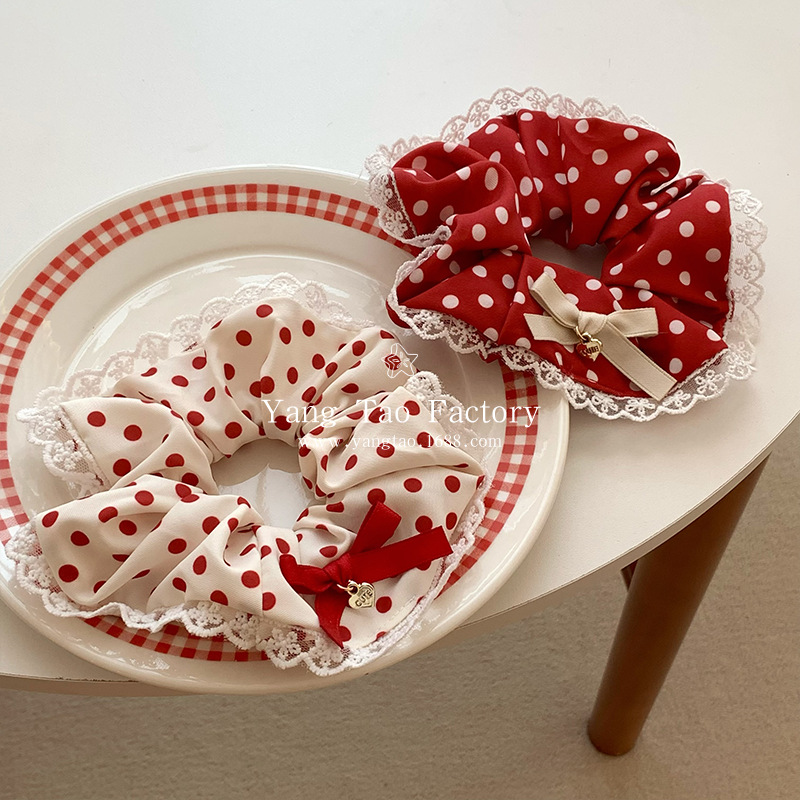 Retro punto de onda ~ chica rojo anillo de pelo de color rojo y blanco anillo de pelo de encaje anillo de pelo