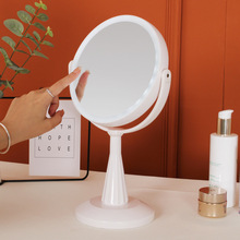 LED双面台式化妆镜玫瑰金360度旋转桌面美妆镜5X放大锂电款梳妆镜