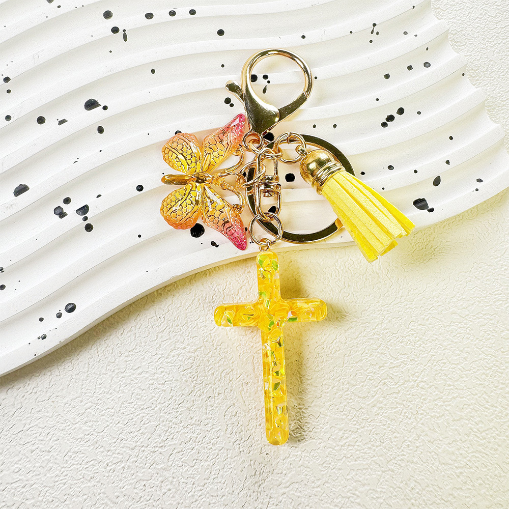 16g Weight Sequins Inlay Material Keychain Classification Daily Occasion Epoxy Material Cross, Butterfly Pattern Women's Gender Sweet Style Cross Butterfly Keychain Epoxy Sequins Women's Sweet Keychain 4