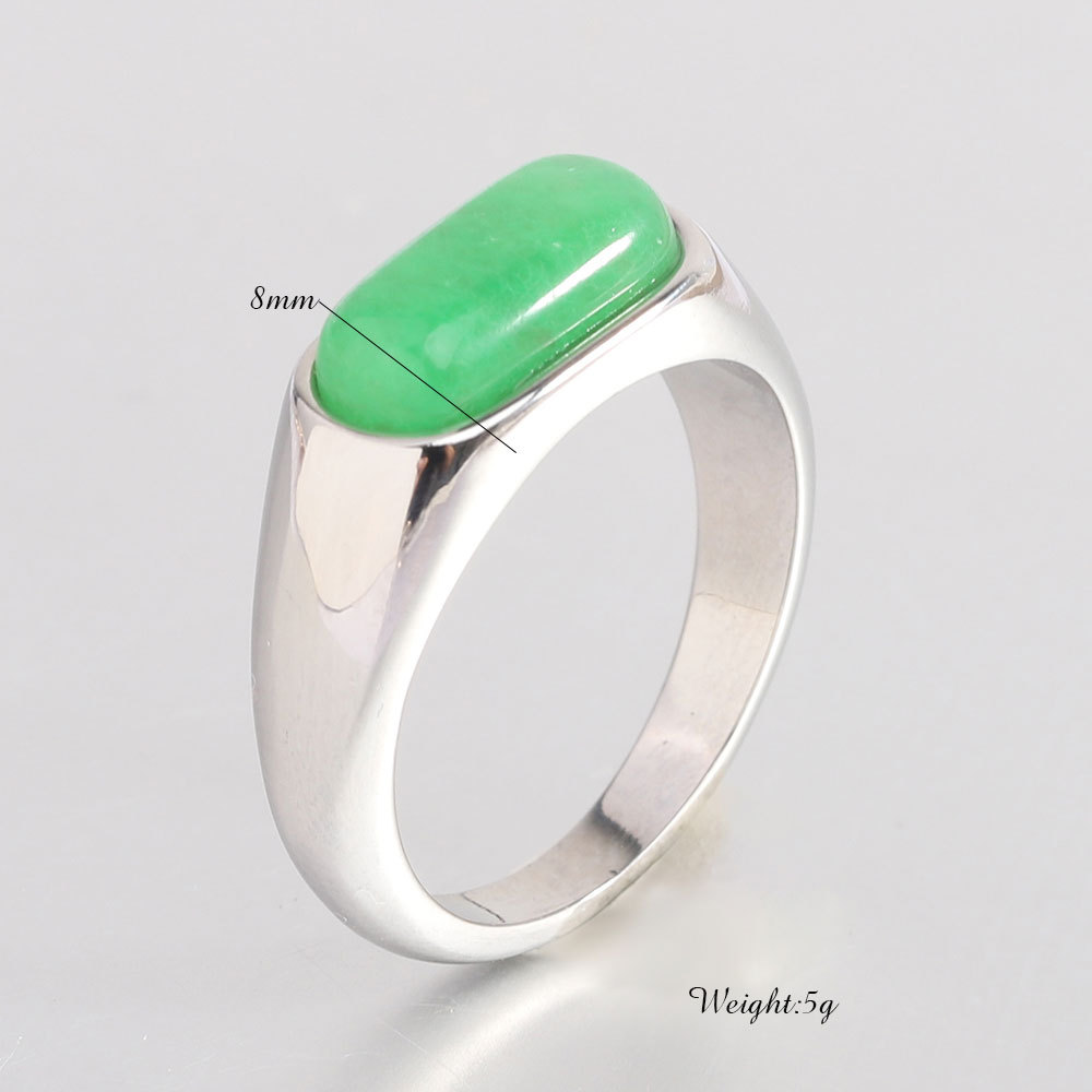 8g Weight Natural Stone Inlay Material Rings Classification Retro Oval Titanium Steel Natural Stone Rings In Bulk