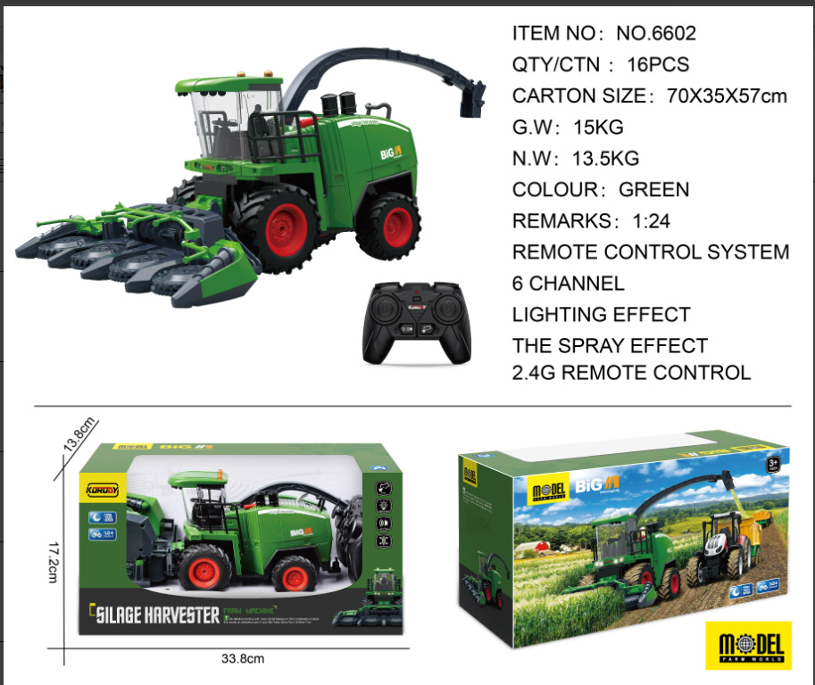 Vehículo de ingeniería de granjero de juguete eléctrico transfronterizo 2,4g control remoto inalámbrico de carga de 6 canales vehículo de carga de tractor grande