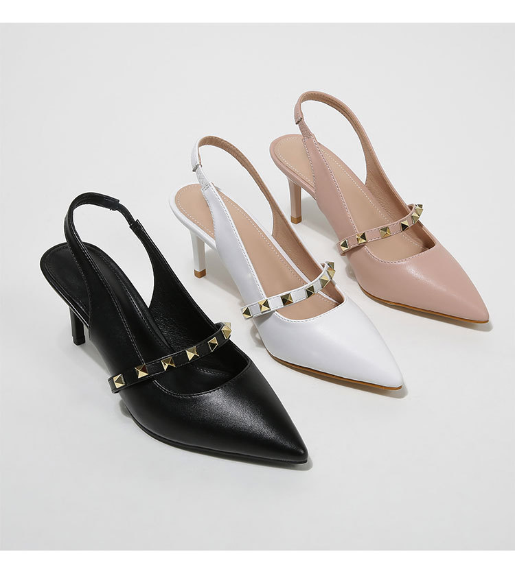 pointed toe rivet shallow mouth stiletto single shoes NSSO37508