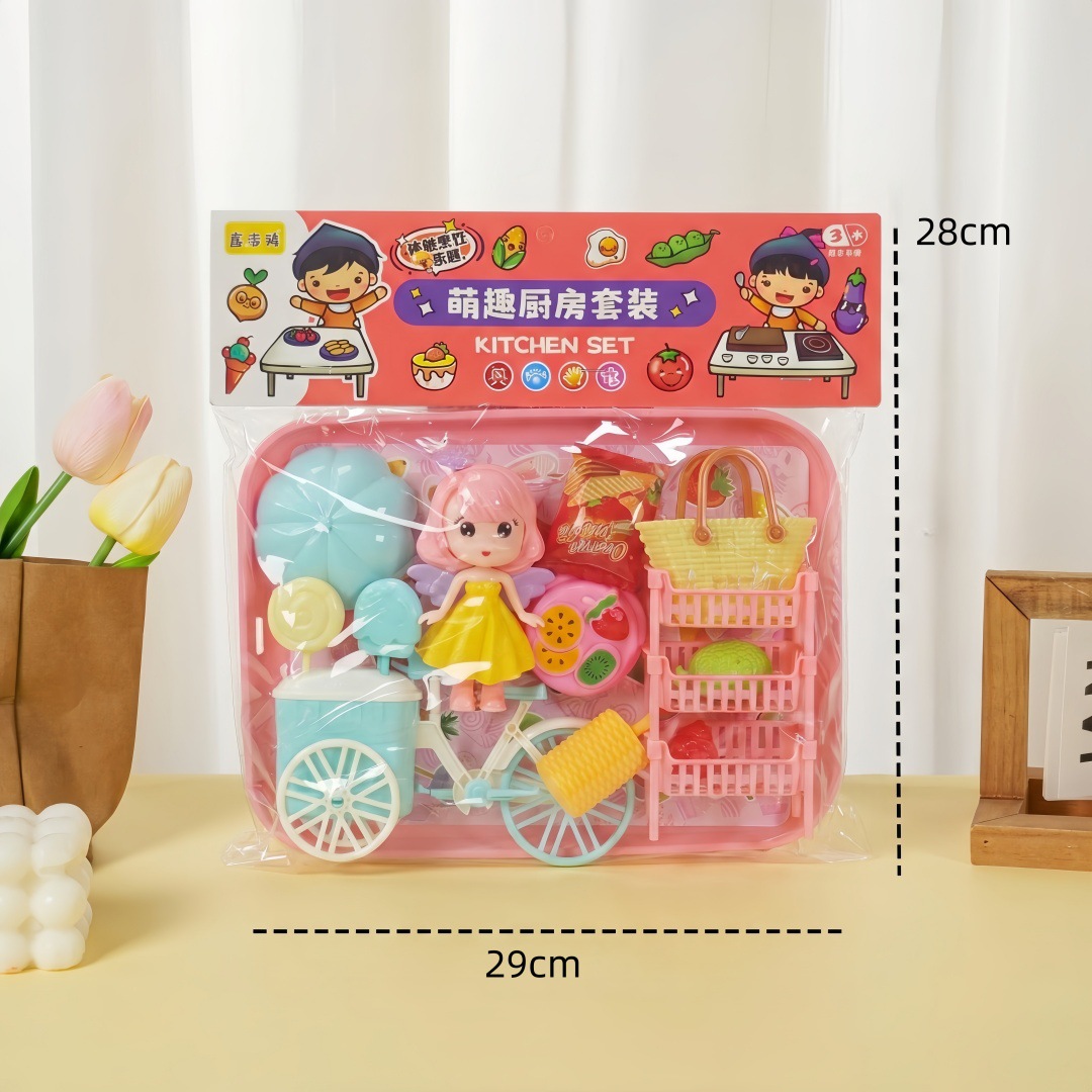 Casa de juegos para niños colección de juguetes de simulación para niños cajero juguetes cake corte fruta supermercado cajero traje image 10