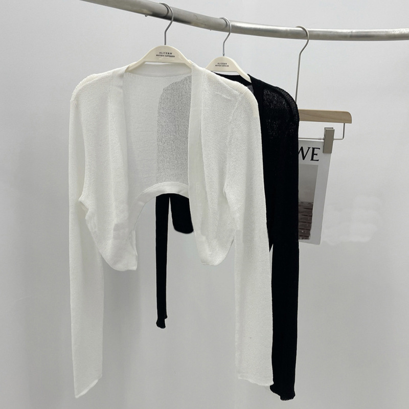White Ice Silk Cardigan Knit Jacket Thin Shawl for Women 2026 Summer New Style Sun Protection Cover-Up