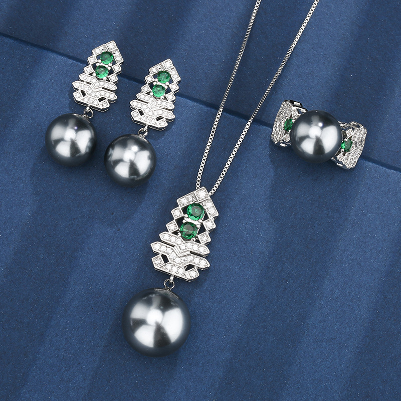 Producto popular Zhuangsheng Joyas Fondo de cobre chapado en oro con incrustaciones de perlas grises Conjunto de árbol de Navidad Mujer 16-12mm al por mayor