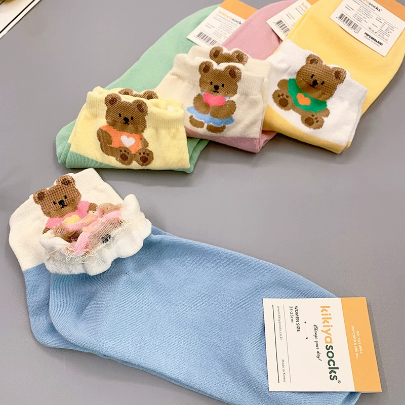 Южнокорейские летние товары, милые knee socks, с маленькими медведями, корейский стиль