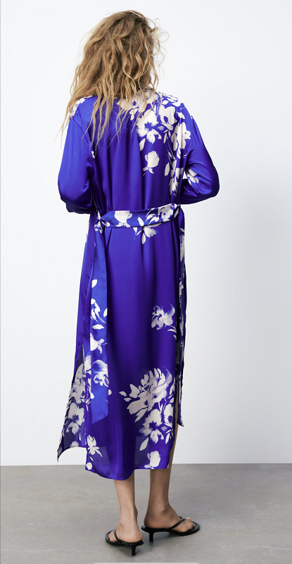 satin high waist flower printed shirt long dress Nihaostyles wholesale clothing vendor NSAM74147