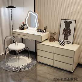 化妆桌多功能组合卧室奶油风伸缩收纳斗柜现代简约书桌一体梳妆台