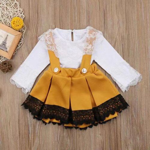 Baby Spring Outfit Set  New Children's Clothing Baby Trendy Kids' Dress with Overalls Two-Piece Set Spring and Autumn Fashion