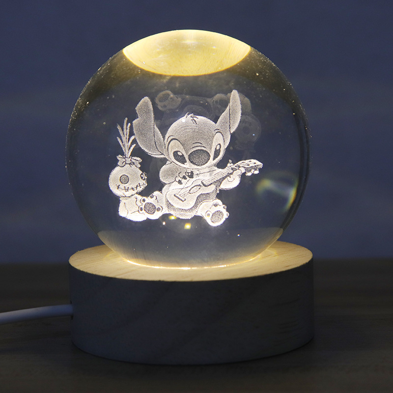 安琪外贸批发卡通水晶球发光3D内雕小夜灯桌面摆件创意礼品史迪仔|undefined