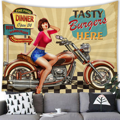 Cross-border supply American retro motorcycle peach skin tapestry wall hanging manufacturer supply picture G193