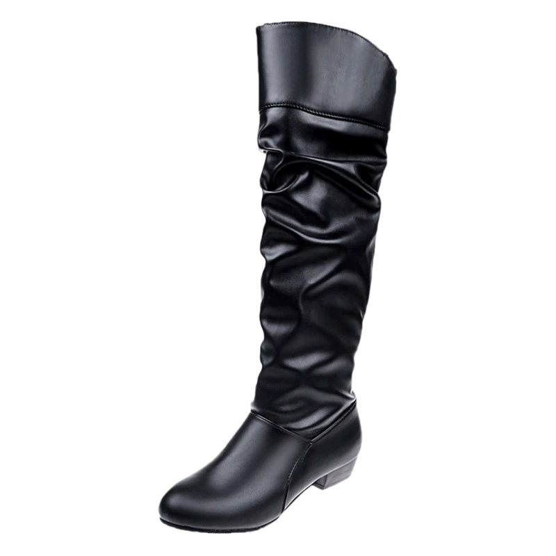 European Station Cross-Border Большие размеры сапоги на плоской подошве среднего размера, Осень-зима 2022, новые плиссированные ботинки с круглым носком для женщин