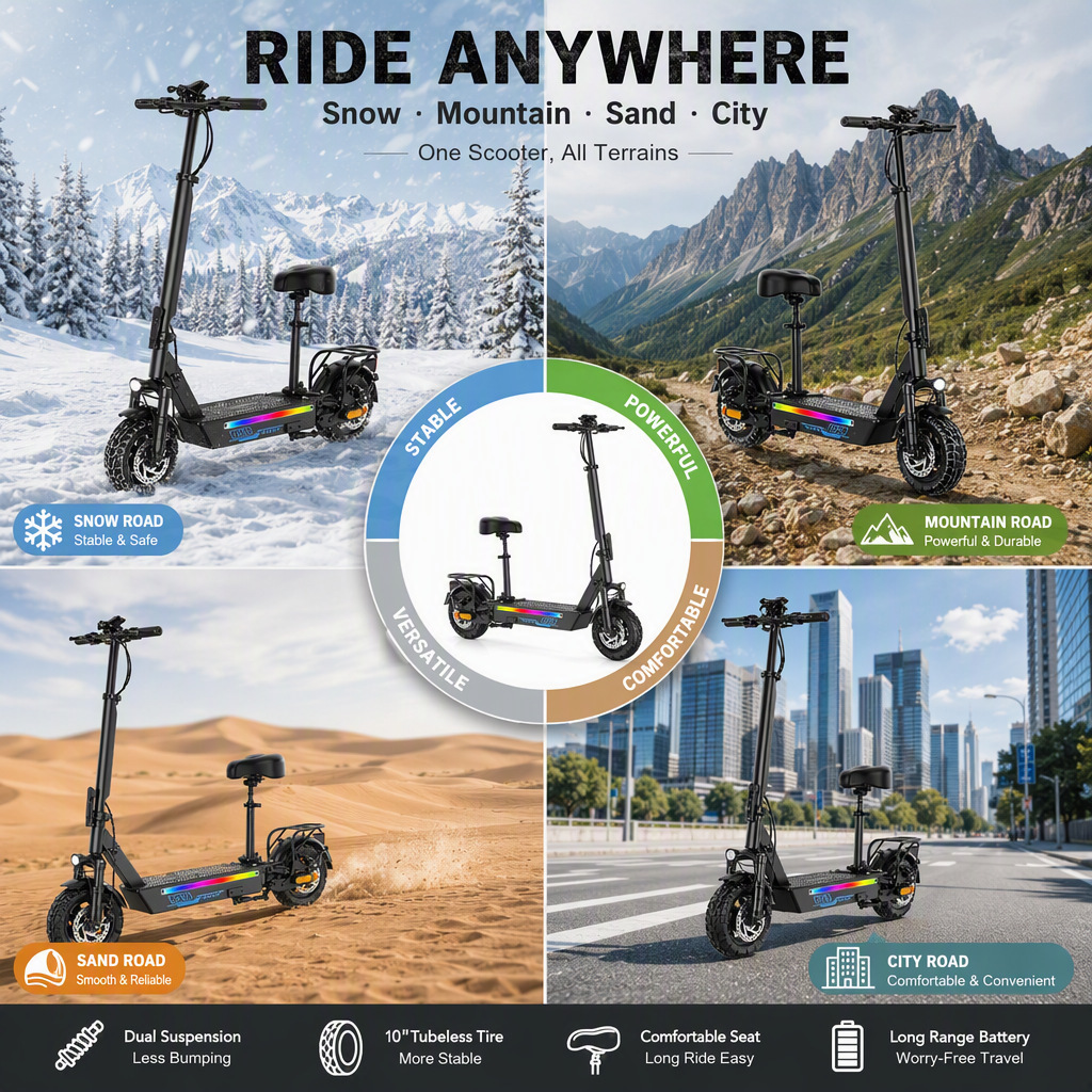 European and American overseas warehouse cross-border electric scooter with long range, 10-inch foldable, 1200W high power, long range for adults