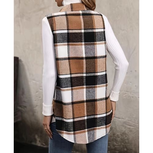 Euro-American Instagram-style fashion plaid sleeveless vest, loose-fitting, plus-size, for women