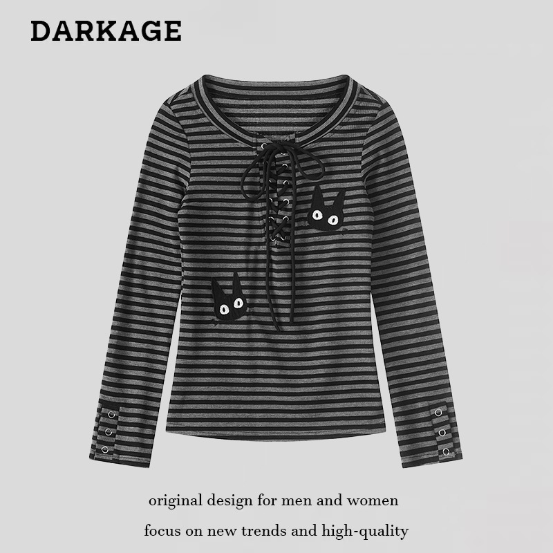 American-Style Spicy Girl Cat Embroidery Lace-Up Long-Sleeve T-Shirt for Women, Spring Slim-Fit, Age-Reducing, Sweet and Spicy Short Top American-Style Spicy Girl Cat Embroidery Lace-Up Long-Sleeve T-Shirt for Women, Spring Slim-Fit, Age-Reducing, Sweet and Spicy Short Top