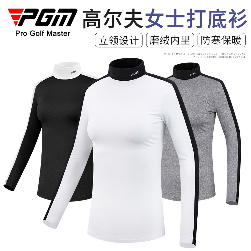 Áo thun golf nữ dài tay cổ tròn co giãn giữ ấm thu đông — YF420-Áo sơ mi chơi golf nữ hoa màu xám, YF420-Áo sơ mi chơi gôn nữ màu trắng, YF420-Nữ Golf đáy áo màu đen