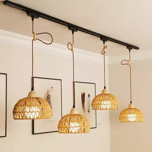 Japanese-style Rattan Art Hanging Wire Removable Track Light Retro Homestay Dining Room Light Lighting Shop Bar Window Track Light