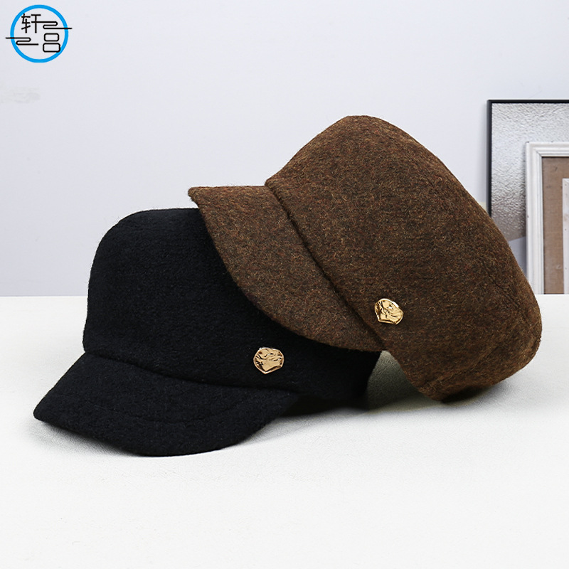 Korean Fashion Solid Color Simple Elegant Small Label Decorative Flat Hat Outdoor Horse Riding Retro Simple Equestrian Hat