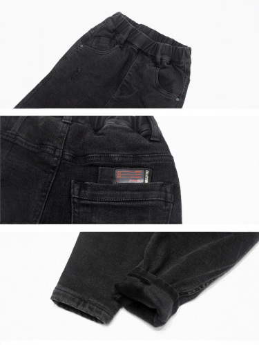 Factory Direct One-Piece Fleece Spring Autumn Winter Thickened Boys' Denim Padded Pants Trendy Loose Children's Pants Dropshipping One Piece