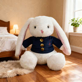 跨境新品Mei Mei The Bunny Plush穿蓝衣服的垂耳兔子毛绒公仔