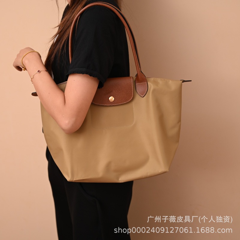 高品質 Longxiang クラシックナイロン餃子バッグ女性の大容量ポータブルショルダーバッグ軽量折りたたみトートバッグ|undefined